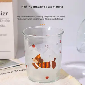 Cute dachshund printed glass, high borosilicate heat-resistant ins wind coffee cup, high-value milk breakfast cup