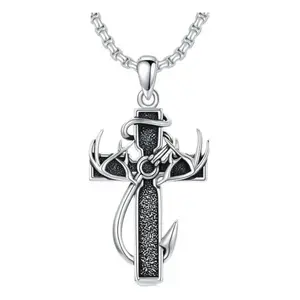 925 sterling silver cross antler necklace, special version can hold ashes,Autumn New Arrival, graduation gift, boys American cross antler necklace stainless steel chain, inspirational Bible verse cross pendant, personalized Christian gift for men