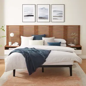 Render Wall Mount Queen Headboard and Modern Nightstands in Walnut