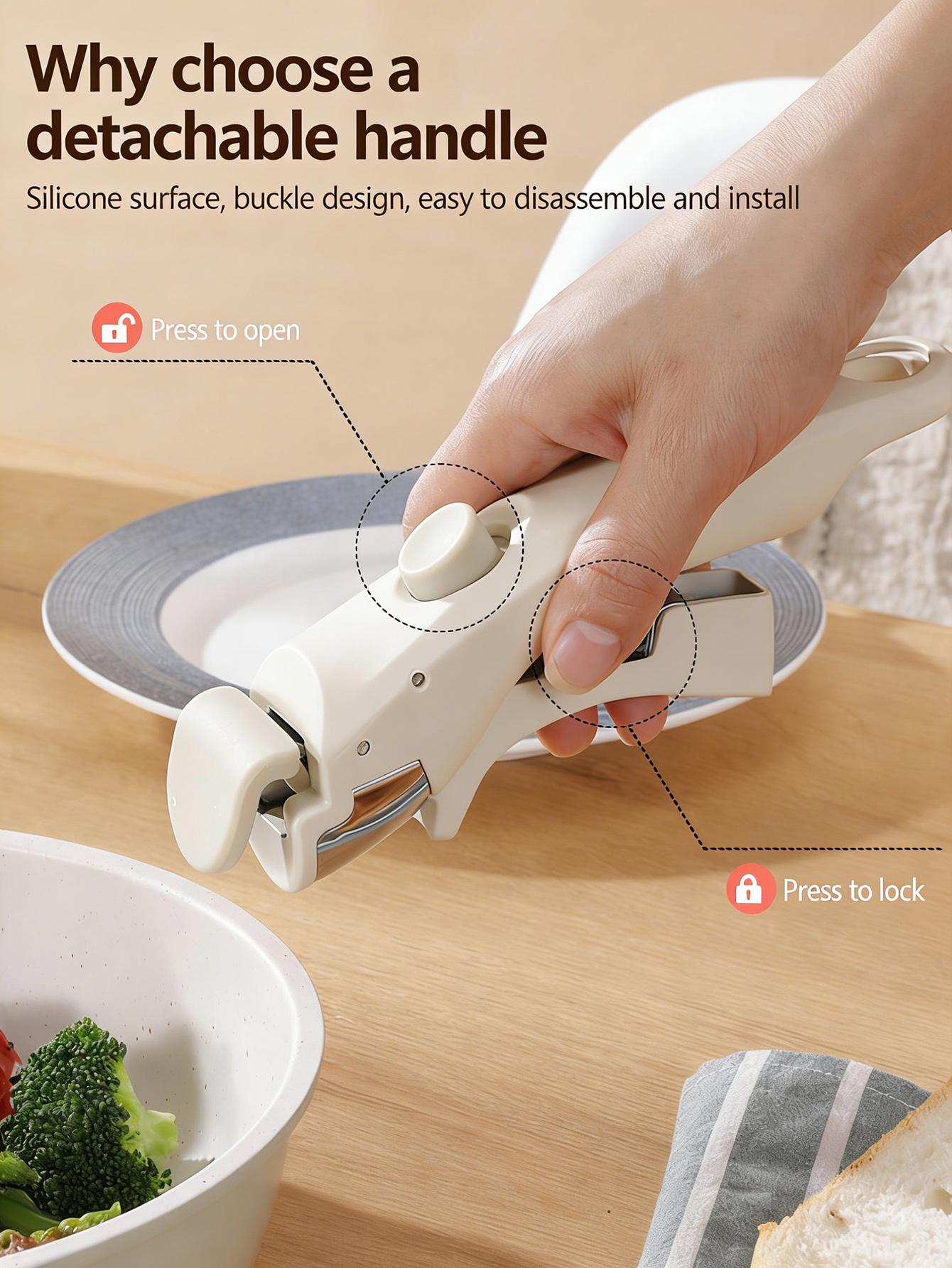 5-piece White non-stick ceramic cooking set, set of pots and pans, with detachable handles, ideal for daily cooking, RV camping and compact kitchens Cookware