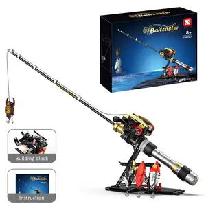 Plavio425-piece mechanical fishing reel building kit, building block fishing rod set, realistic DIY fishing rod model with moving gears, unique gift for fishing enthusiasts and building block lovers