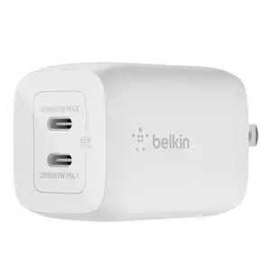Belkin International WCH013DQWH 65 watt Dual USB-C GaN Wall Charger with PPS - White