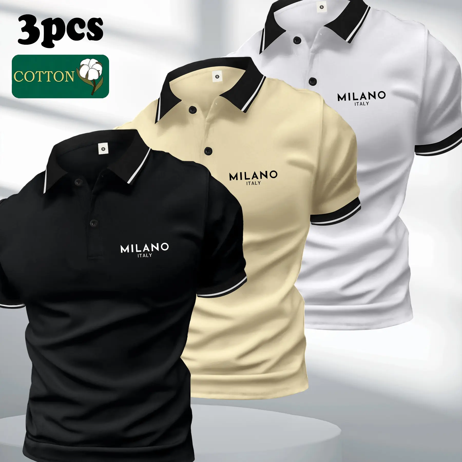 Men’s 2026 Fashion Cotton Multi-Piece Menswear Set, Including a Short-Sleeve (Shortsleeve) Turn-Down Collar Polo Shirt, Milan Print Pattern, Comfortable Skin-Friendly Fabric, Various Colors, Figure-Enhancing Design for High-End Individuals
