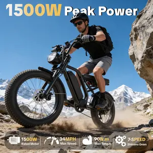 Hieha Ultimate E-Bike Adventure Machine 1500W Peak Power 34MPH Top Speed 48V15AH Removable Battery Full Suspension Fat Tires UL Certified