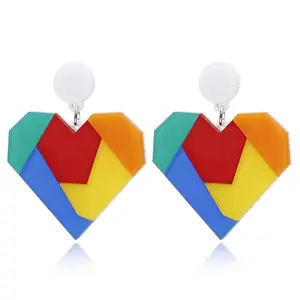 Rainbow Puzzle Heart Earrings