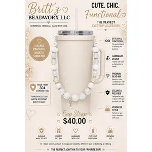 Beaded Cup Strap Holder – 304 Stainless Steel Wire | Tumbler Charm Strap | Reusable Cup Accessory