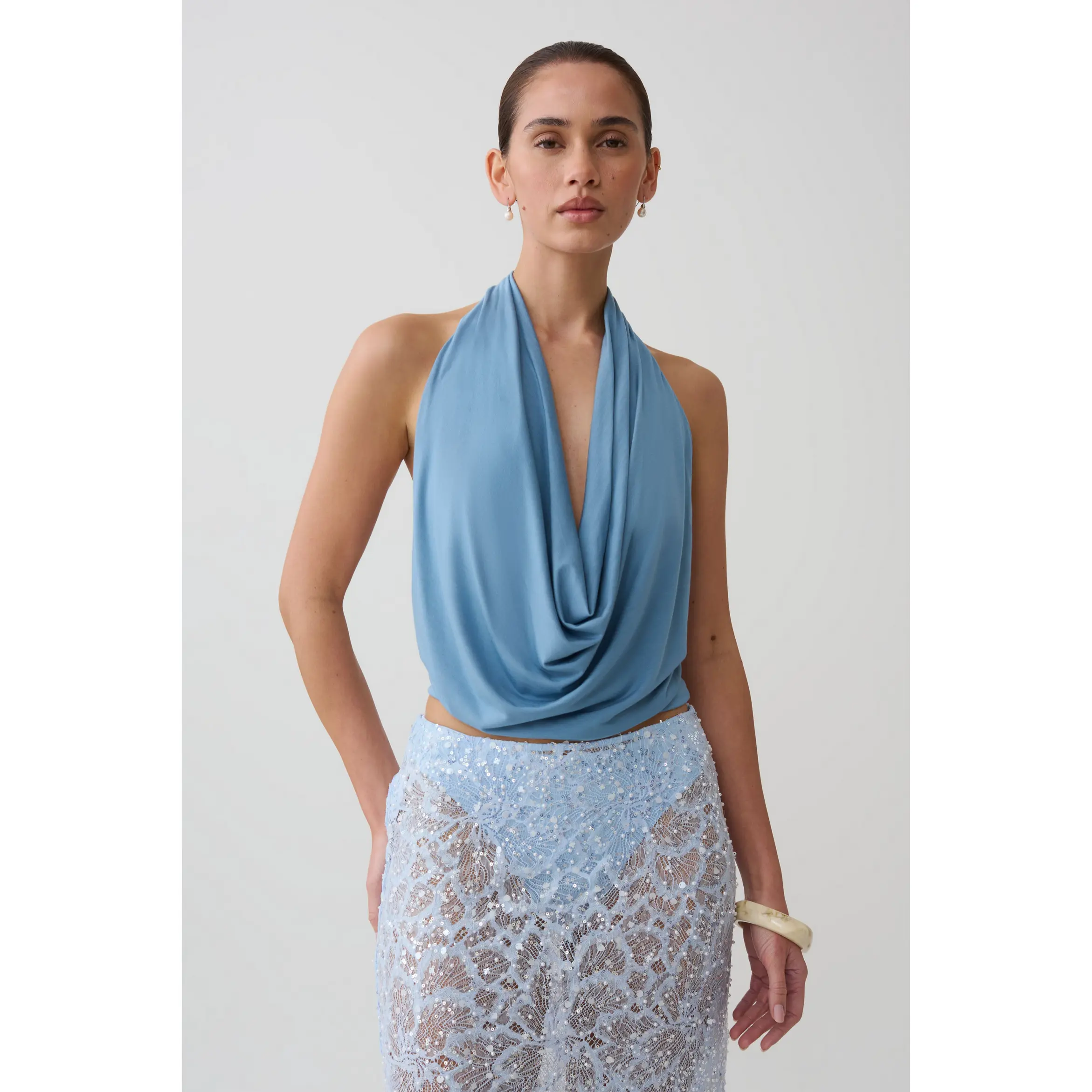 Huyen Cowl Front Modal Top - Blue Shadow