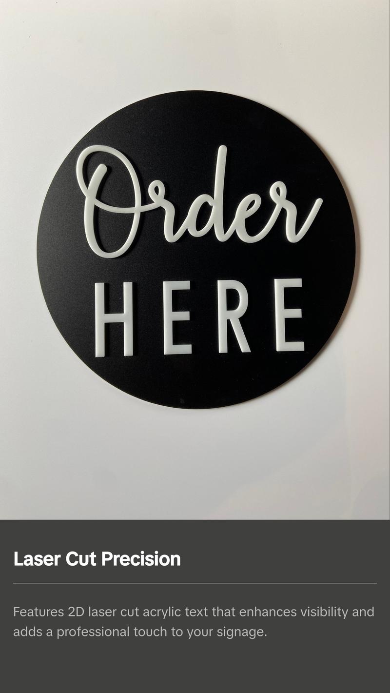 Order Here Pickup Here Outdoor Business Sign | Weatherproof and UV Stable | Food Truck Ice Cream Window | 3M Adhesive Backing 12x12” Round