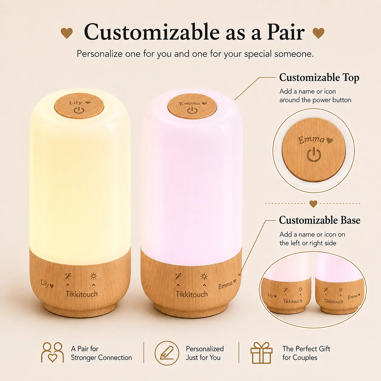 Tikkitouch Touch Lamp (Custom Edition) — supports app control and Wi-Fi/Bluetooth pairing; it makes a creative gift for friends, family, or a partner, as well as a stylish piece of home décor. Personalized Customizable govee lights
