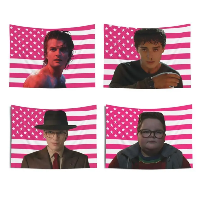Will Byers Pink American Flags For Wall Decor, Steve Harriton Henry Creel Indoor Wall Tapestries, Room Decor, One Side Polyester Wall Flag