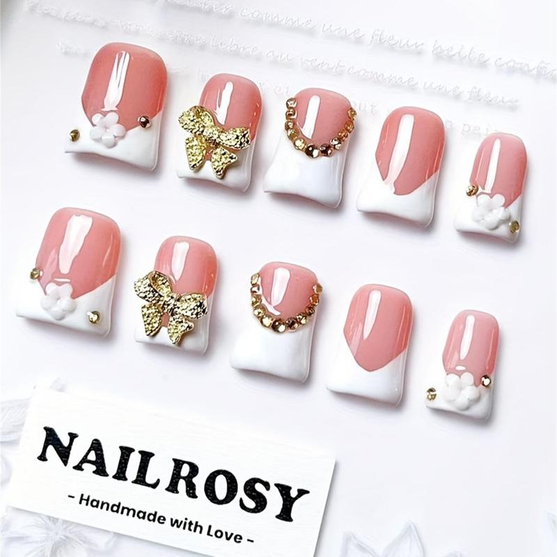 10Pcs Handmade Press on Nails Kit Short Duck Pink Nude Japanese Style Modern Elegant Y2K Minimalist Korea Style Fresh Design Chic French Style Neutral Classical Cute Kawaii Creative Glossy Finish Shimmery Obreme 1 Account Manicure Set Box Included