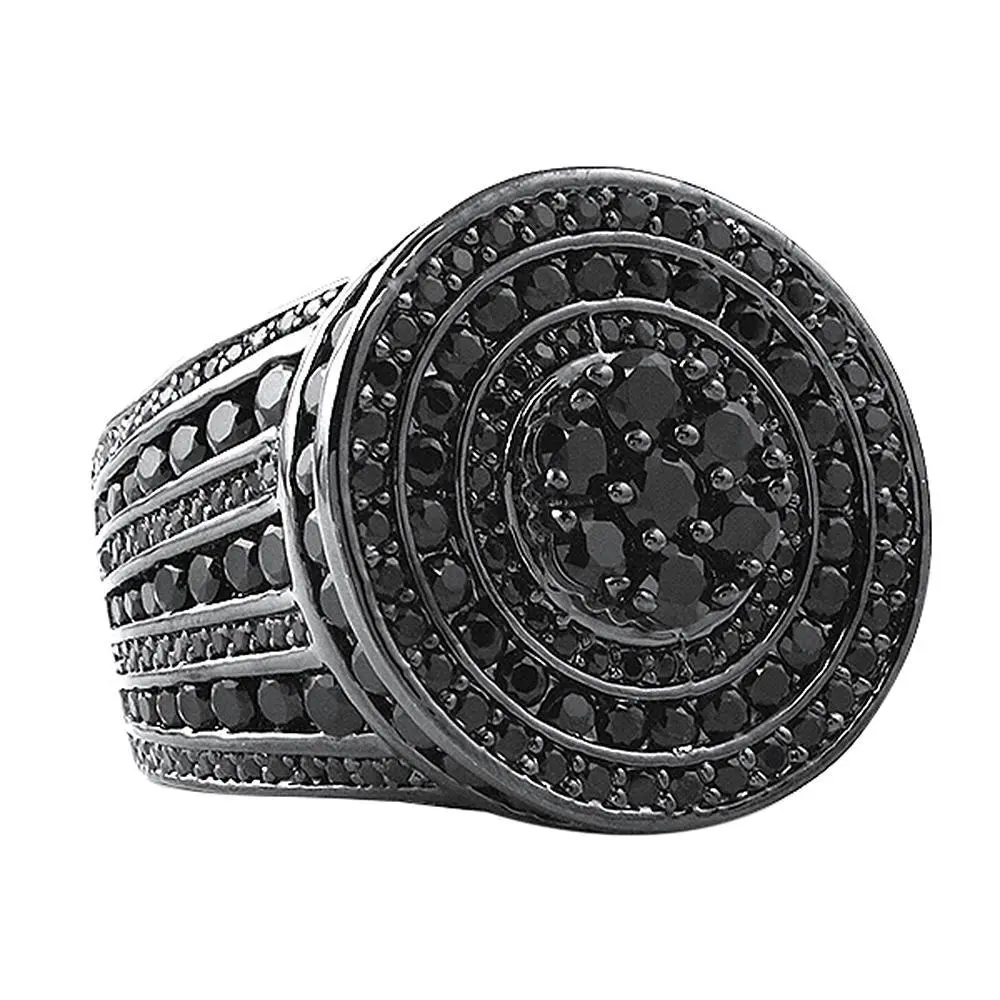 Jumbo Cluster CZ Statement Ring - Gloss Black Dark Ice Diamond Bling Chunky Statement Ring, Fashion Costume Jewelry Accessory, Chunky Statement Rings, Dark Ice Rings