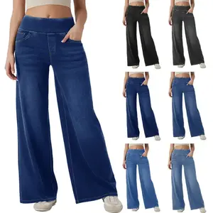 Wide leg elastic jeans for women, loose elastic high waisted long pants with a pullover, loose jeans, anti roll pants, casual work clothes, outdoor funRAIMENTRY