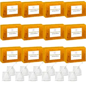 Turmeric & Kojic Acid Soap Bar 21-Pack, All-Natural Body Care Set with Soap Savers, Exfoliating Lemon Scented Face & Body Wash with Shea Butter for Men & Women