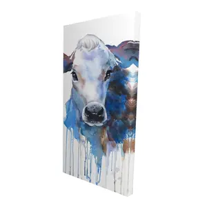 360 Stand Artistic Watercolor Jersey Cow Wall Print - 24x48 in. Farmhouse Artwork with Cow Illustration & Rustic Charm, Blue Kitchen Wall Decor, Ideal Gift for Home Supplies Enthusiasts, Decoration, Nature