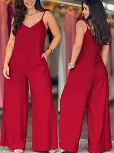 Women's Elegant Solid Color Strapless Jumpsuit, Stylish Womenswear One-Piece for Everyday Casual Wear, Comfortable and Versatile Fit Fashion Choice