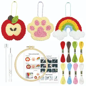 Original Design Embroidery Craft Punch Backpack Charm Set, Includes 2.2mm Punch Needle, Embroidery Floss, Embroidery Thread, Plastic Hoop, Random Color Chain
