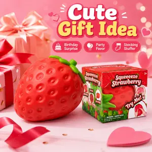 Strawberry Squeeze Toy, Soft Filled Sensory Stress Relief Toy, Slow Rebound Strawberry Squishy Fidget Toy for Kids Teens Adults, Cute Fruit Decompression Toy, Desk Toy, Party Favor Gift