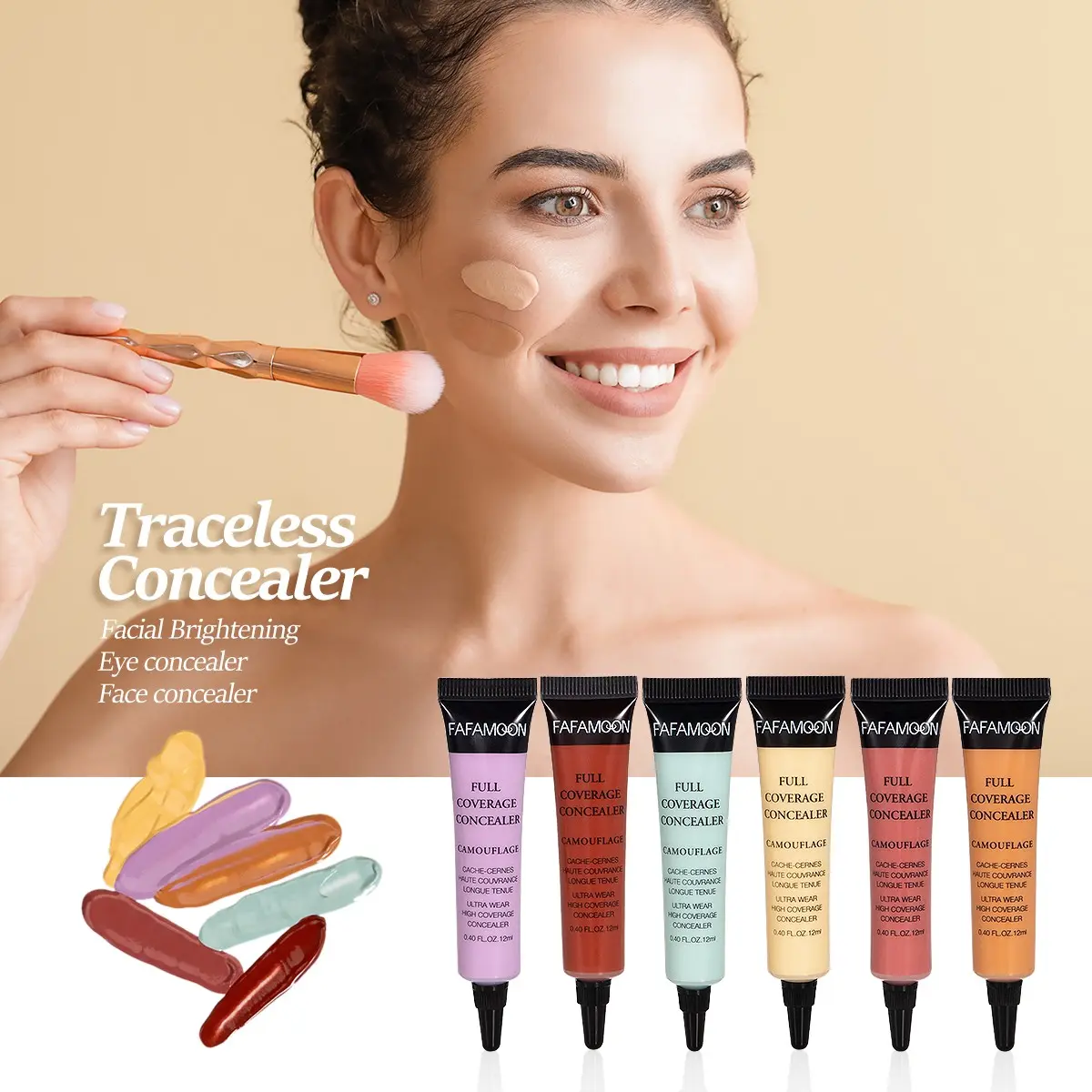 6-Color Liquid Face Concealer, Covers Dark Circles and Blemishes, Moisturizing Hydrating Lightweight Blurring Flawless Coverage Formula, Waterproof and Sweatproof, Perfect Makeup Finish