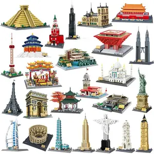 flash card 70+ Models World Famous Architecture Eiffel Tower Taj Maha Building Blocks London Paris Wange Expert Creative Bricks Villa House
