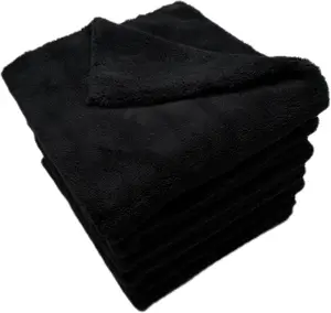 Plush Edgeless Microfiber Towel for , Soft Drying Wash Detailing Buffing Polishing Towel, 500 GSM 6PACK 16 x 16inches (Black, 6Pack)