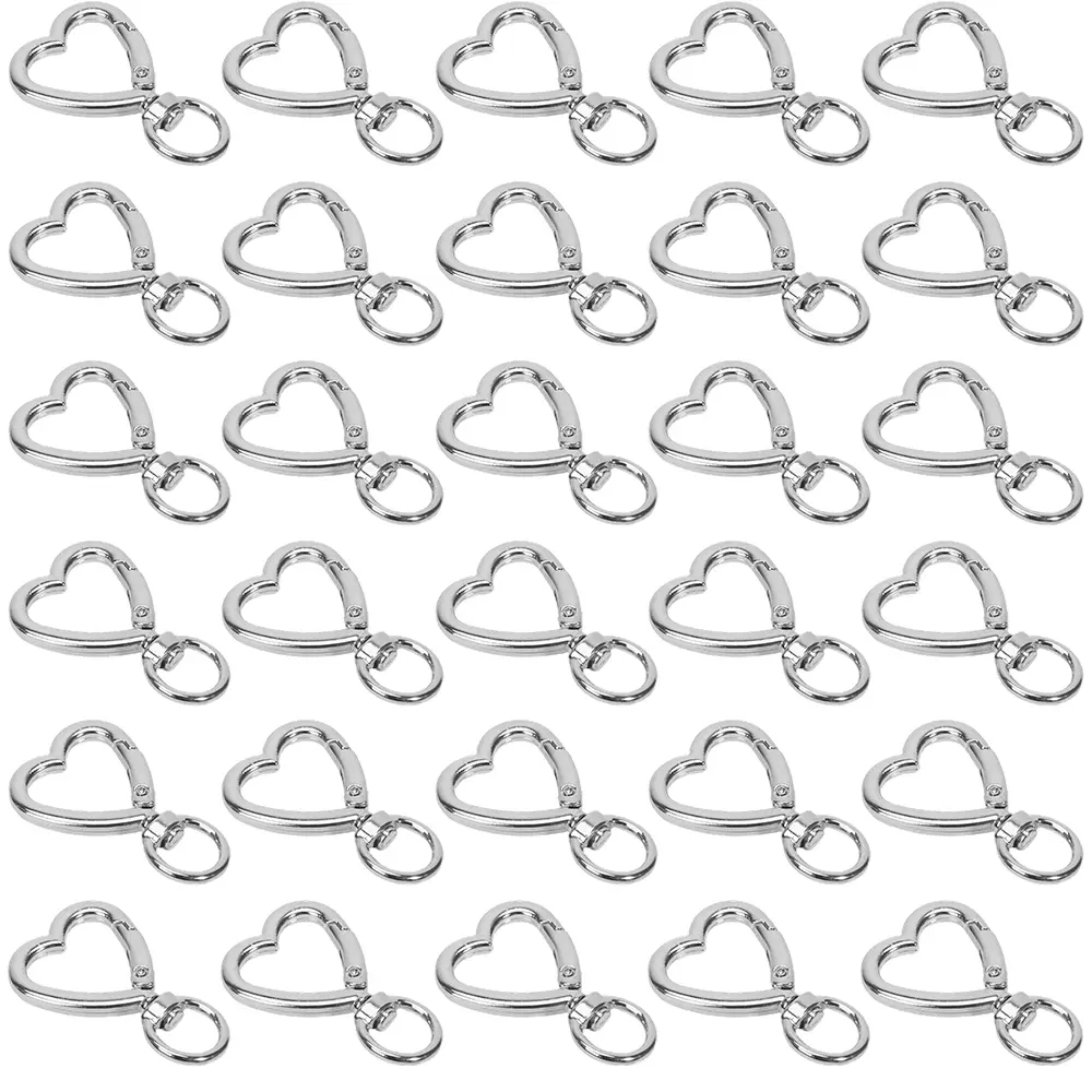 30 Pcs Heart Keychain Set with Spring Snap Hook - Valentine's Day Gift for Her, DIY Key Rings for Keys Backpack Luggage Tag Bulk Charms Accessories (Silver)