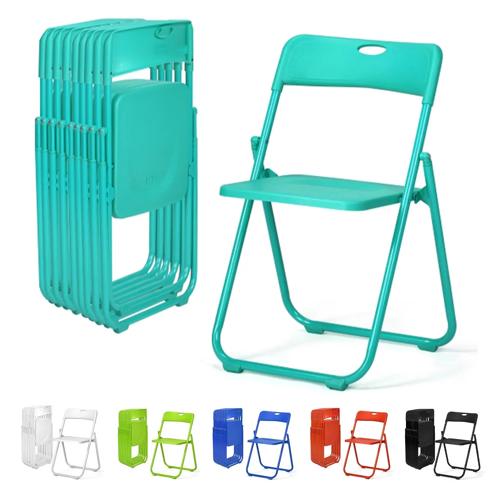 Karlhome Armless White Folding Dining Chairs - 4/6/10 Pack, 6 Colors, Sturdy Lightweight Plastic-Metal Frame, Space-Saving Easy to Fold, Suitable for Indoor/Outdoor Weddings, 4 Pack, Backless