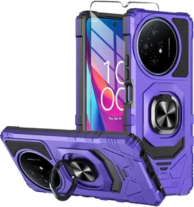 TCL 50 XL 5G Phone Case with Tempered Glass Screen Protector, Military Grade Heavy Duty Shockproof Protective Cover, Ring Kickstand for TCL 50 XL (Purple)