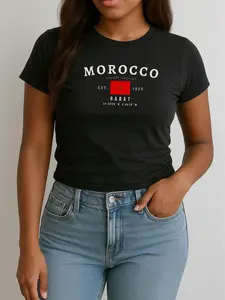 Morocco Baby Tee, Al-Maghrib Y2K Baby Tee, Vintage Casablanca Flag Shirt, North African Aesthetic Tee, Moroccan Pride T-Shirt for Women