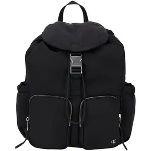 Calvin Klein Commuter and Campus Style Drawstring Fabric Backpack for Women in Space Black
