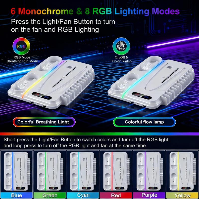 Ukor PS5 Cooling and Charging Dock for PlayStation 5 Standard & Slim Consoles Dual Controller Charger 3-Speed Fan RGB Lighting Headset Hook 3 USB Hubs Springtok Gaming Cooler Accessories ps5 accessories controller Organizer Wearable Headphones