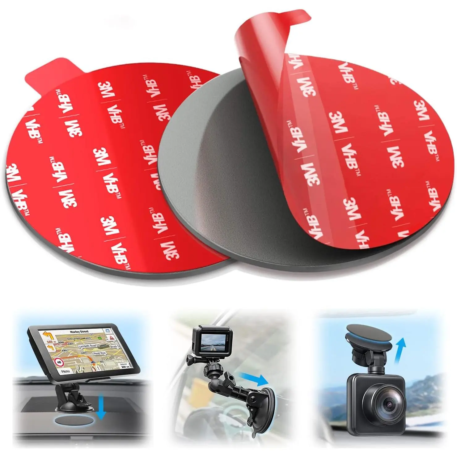 Sticky Adhesive for Dash Cam Suction Cup Mount, 90mm Circle Heat Resistant Double Sided Extra  Mounting Tape Pad Replacement for  Boat Dashboard Windshield Camera GPS Sucker Holder