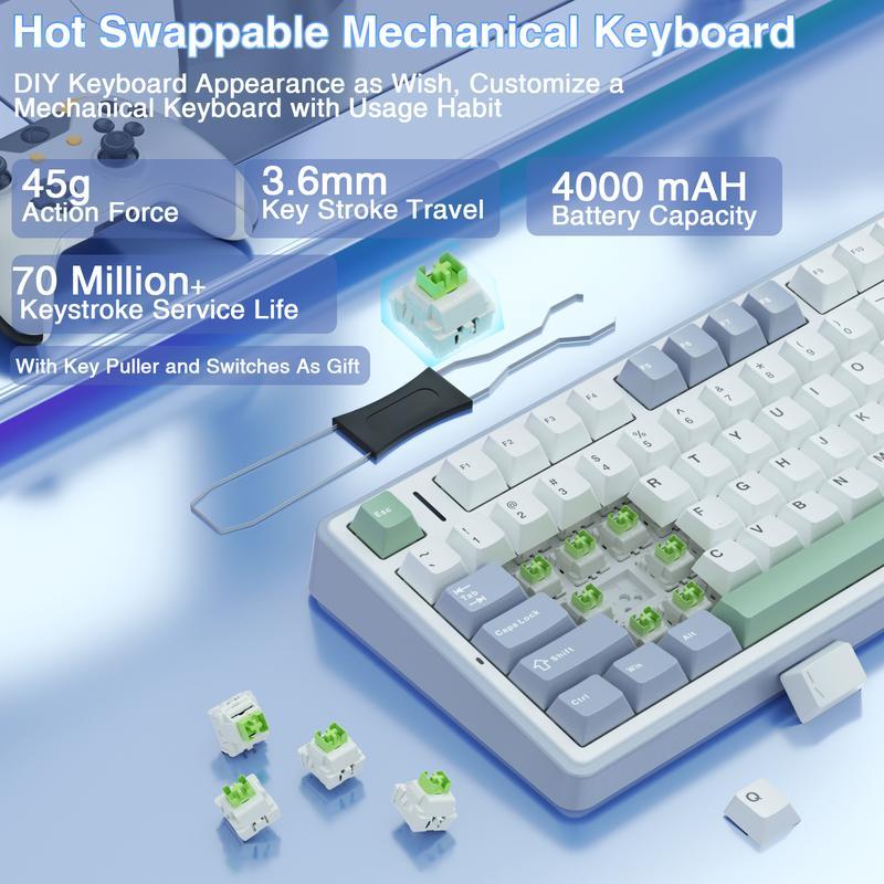 NEW Aula F75 MAX 75% Wireless Hot Swappable Mechanical Gaming Keyboard with RGB Backlighting Customizable Knob Five Layer Padding Bluetooth 5.0 2.4GHz USB-C, Compact, Gamer Keycaps