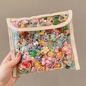 50 Pcs Cute Kids Hairbands Set, Floral Fruit Designs, Elastic Rubber Bands, Random Colors, Perfect for Gifts & Daily Use