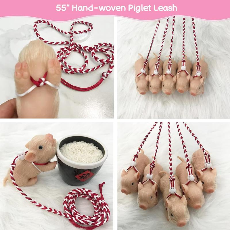 VOLOBE 5 Inches Silicone Piglet, Soft Mini Realistic Piggy Toy, Gift Box with Silicone Piglet Accessories, Kids Lifelike Reborn Doll(Dora)