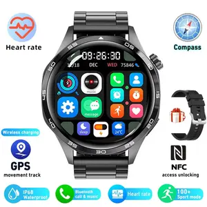 Paearofero Watch 4 Pro Men's Smartwatch, Stainless Steel Band, HD Touchscreen, GPS Tracking, NFC, Voice Assistant, Waterproof Smart Watch, Ideal Father's Day Gift
