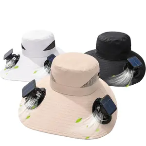 Unisex Solar-Powered Fan Bucket Hat - Wide-Brimmed, Adjustable, Windproof, USB Charging, 2 Built-in Fans, Ideal for Fishing, Beach Outings (Home Supplies Rain Cloths), Adjustable Hat, Solar Bucket Hat
