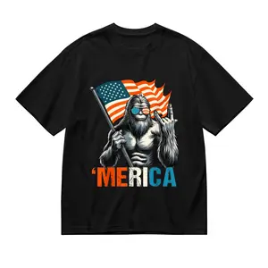 'MERICA Bigfoot American Flag T-Shirt, Patriotic Sasquatch Tee, 4th of July Casual Soft Cotton Top