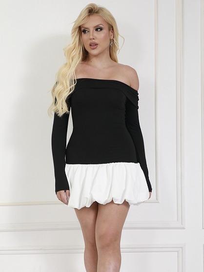Off Shoulder Top Bubble Skirt Baby Doll Dress Women's Dress Casual Wear