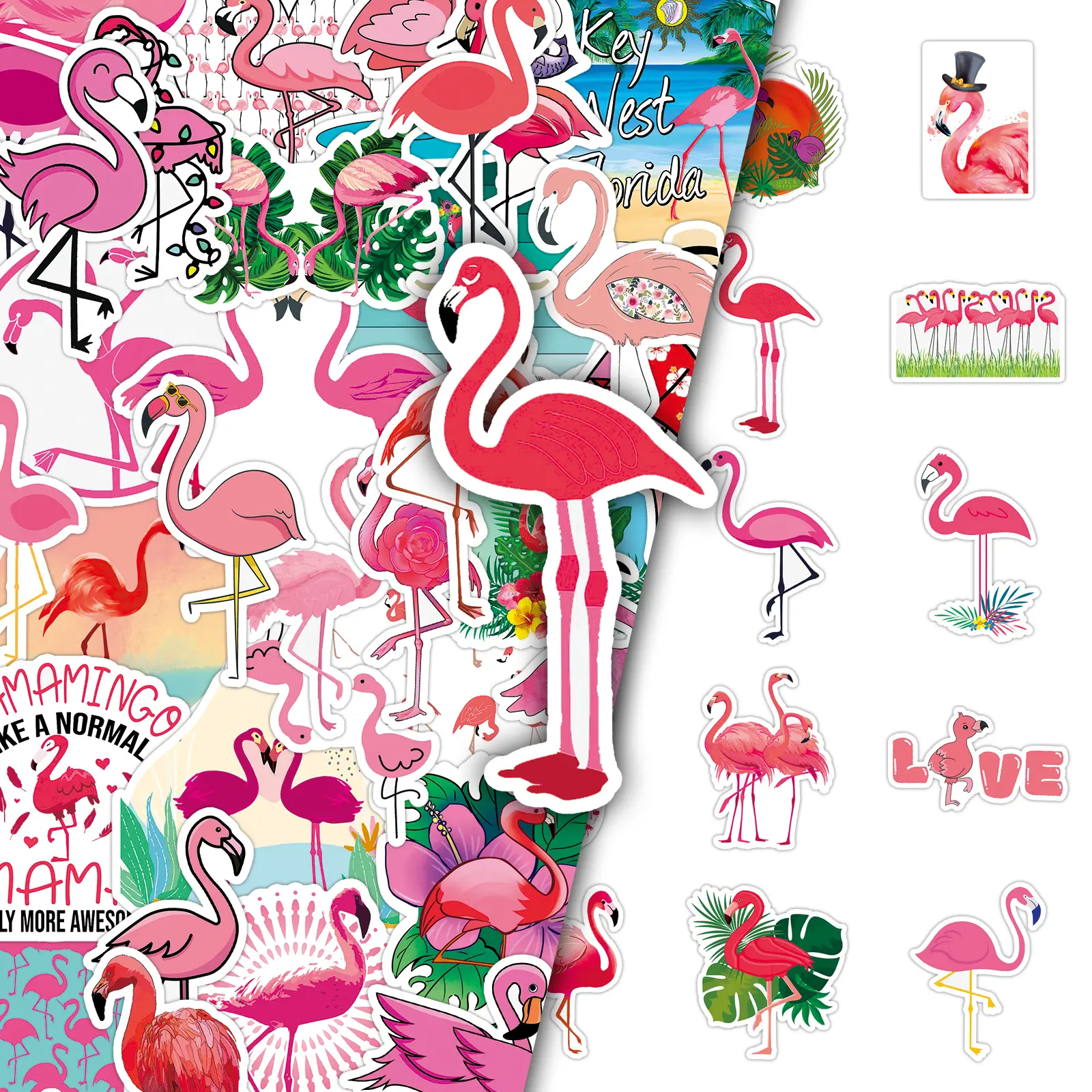 Flamingo Pattern Sticker, 50pcs/set DIY Decorative Sticker, DIY Decals for Water Bottle, Laptop, Phone Case, Scrapbooking, Journal Making