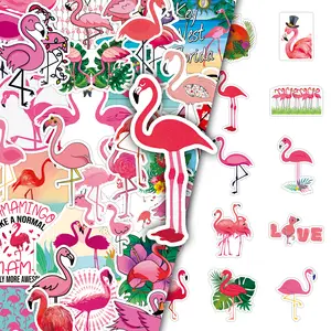 Flamingo Pattern Sticker, 50pcs/set DIY Decorative Sticker, DIY Decals for Water Bottle, Laptop, Phone Case, Scrapbooking, Journal Making