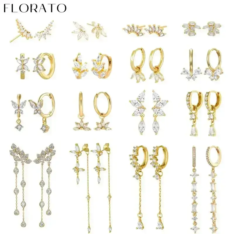 925 Sterling Silver Ear Needle White Zircon Butterfly/Water Drop Hoop Earrings Drop Earrings For Women Fashion Wedding Jewelry