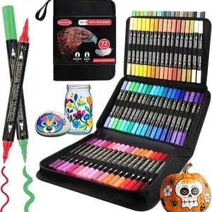 72 Color Acrylic Paint Markers Set, Dual Tip Brush & Fine Liner, Wood Canvas Stone Glass Ceramic Rock Painting Kit, DIY Craft Supplies, Acrylic Paint Pen