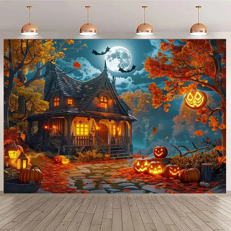 Halloween Photo Backdrop 6x4FT, Halloween Party Wall Decor, Haunted House Pumpkin Background Banner, Kids Costume Party Photo Booth Decoration, Indoor Outdoor Halloween Decorations
