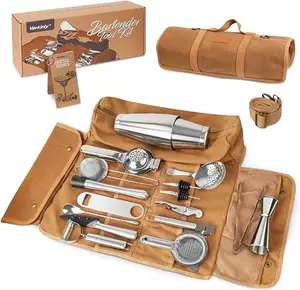 21-piece Professional Travel Bartender Kit, Bar Set with Portable Bag, Travel Cocktail Set with Shoulder Strap for Easy Carry & Storage, Travel Bar Kit for Home Cocktail Making, Parties, Camp