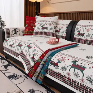 Christmas Sofa Cover 1 PC, Festive Reindeer Couch Protector Pad, Non Slip Washable Sofa Cushion, Thick Furniture Slipcover, Decorative Holiday Living Room sofa cover, Pet Friendly Winter Sofa Mat for Sectional Loveseat Armchair, Sofa Couch Covers