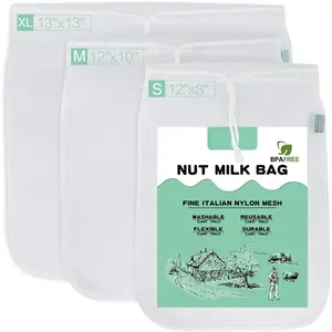 Nut Milk Bag  3 Pack  Strainer Nut Bags for Straining Almond/Soy Milk Greek Yogurt Professional for Cold Brew Coffee   Celery Juice Fine Nylon Mesh(8"x12"/10"x12"/13"x13")