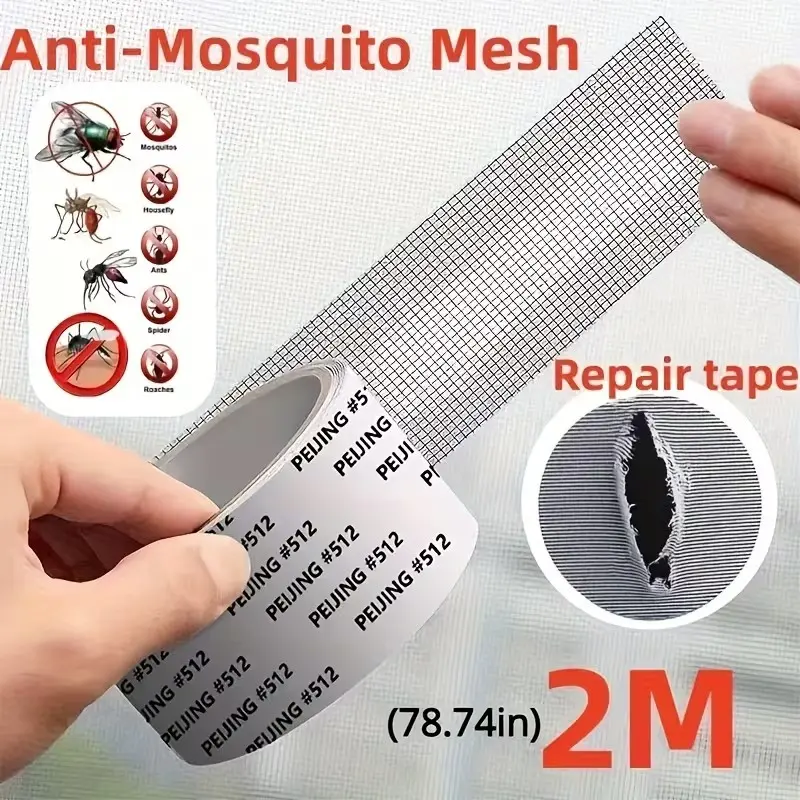 1 Pack 78.74 Inch Self-Adhesive Window Screen Repair Tape, Waterproof Mesh Screen Repair Patch, Strong Adhesive Screen Repair Kit for Window Door Screens, Mosquito Nets & Curtain Tears, Easy to Cut for Home & Dorm Use