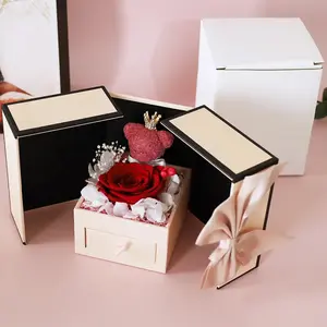 Double Door Bear Rose Preserved Fresh Flower Jewelry Box