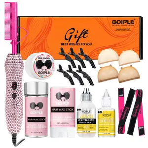 【Hot Comb Set Gift Box】18 Counts Diamond Hot Comb Set Adjustable Temperature Electric Hair Straightener Brush for Wigs Natural Black Hair Styling Gold Finish